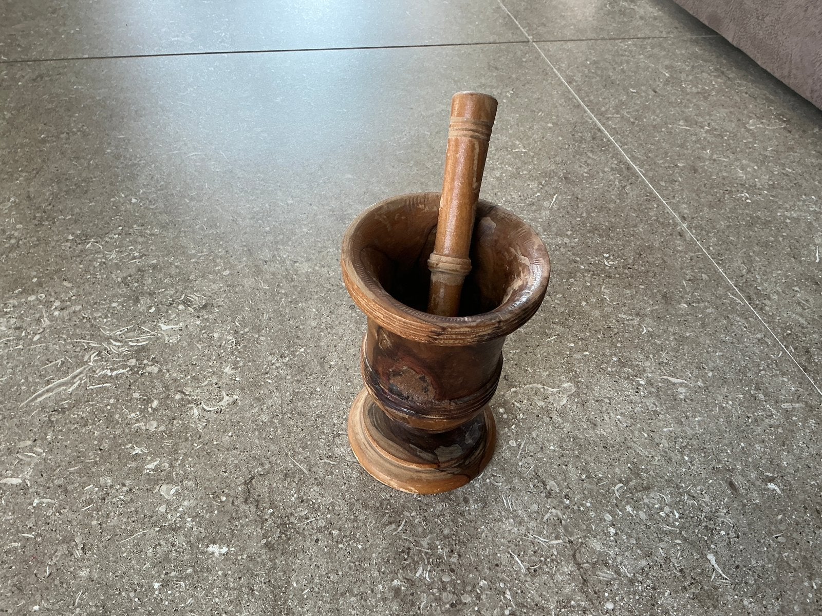 Vintage houten vijzel + stamper – Landelijke decoratie (KWF), Antiek en Kunst, Ophalen of Verzenden