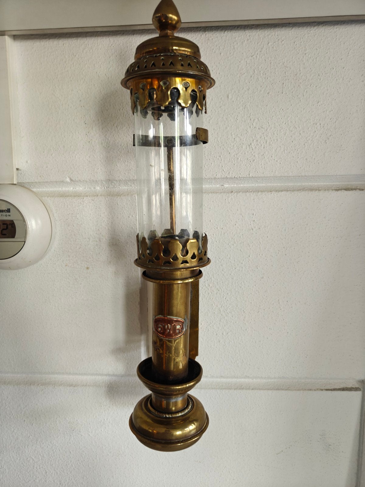 Antieke Koperen GWR Spoorwegen treinlamp 33 cm hoog compleet, Trein, Gebruikt, Overige typen, Ophalen of Verzenden