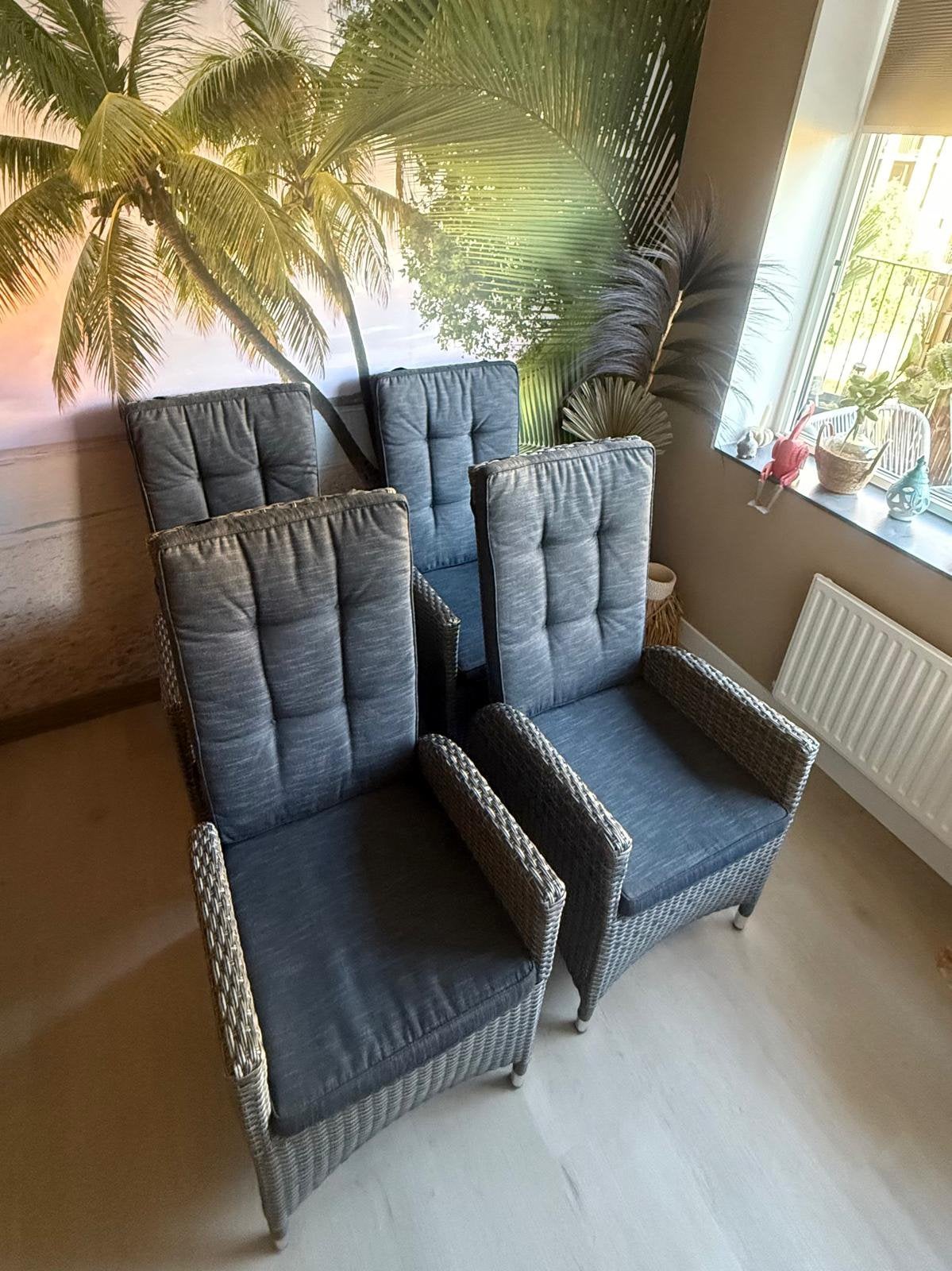 4 Tierra outdoor verstelbare stoelen inclusief kussens, Ophalen, 4 zitplaatsen, Gebruikt, Wicker