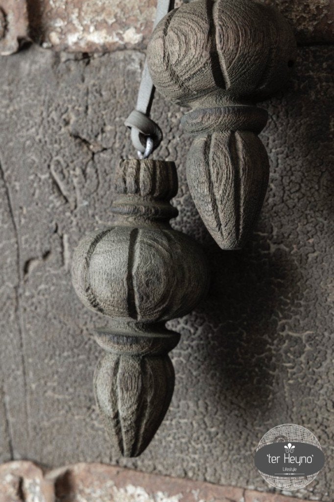 Houten klos ornament hanger leren veter hang stoer sober, Verzenden, Nieuw, Hout, Landelijk