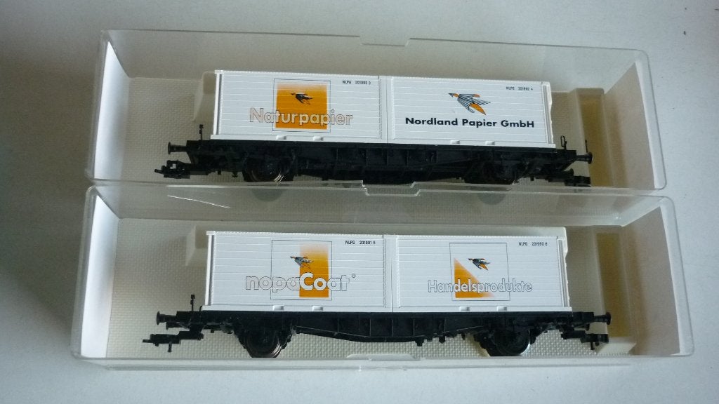 2 Fleischmann H0 Nordland containerwagons in ovp, Hobby en Vrije tijd, Gelijkstroom, Fleischmann, Wagon, Ophalen of Verzenden