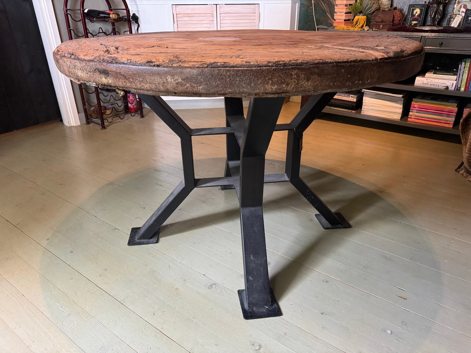 Ronde tafel met demontabele poot - 115 cm diameter, Ophalen, Gebruikt, 100 tot 150 cm, Rond