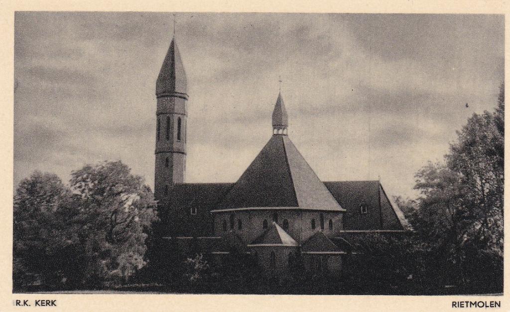 GA1265 Rietmolen RK Kerk Achterhoek 1950 Haaksbergen Neede, Verzamelen, Verzenden, 1940 tot 1960, Ongelopen, Gelderland