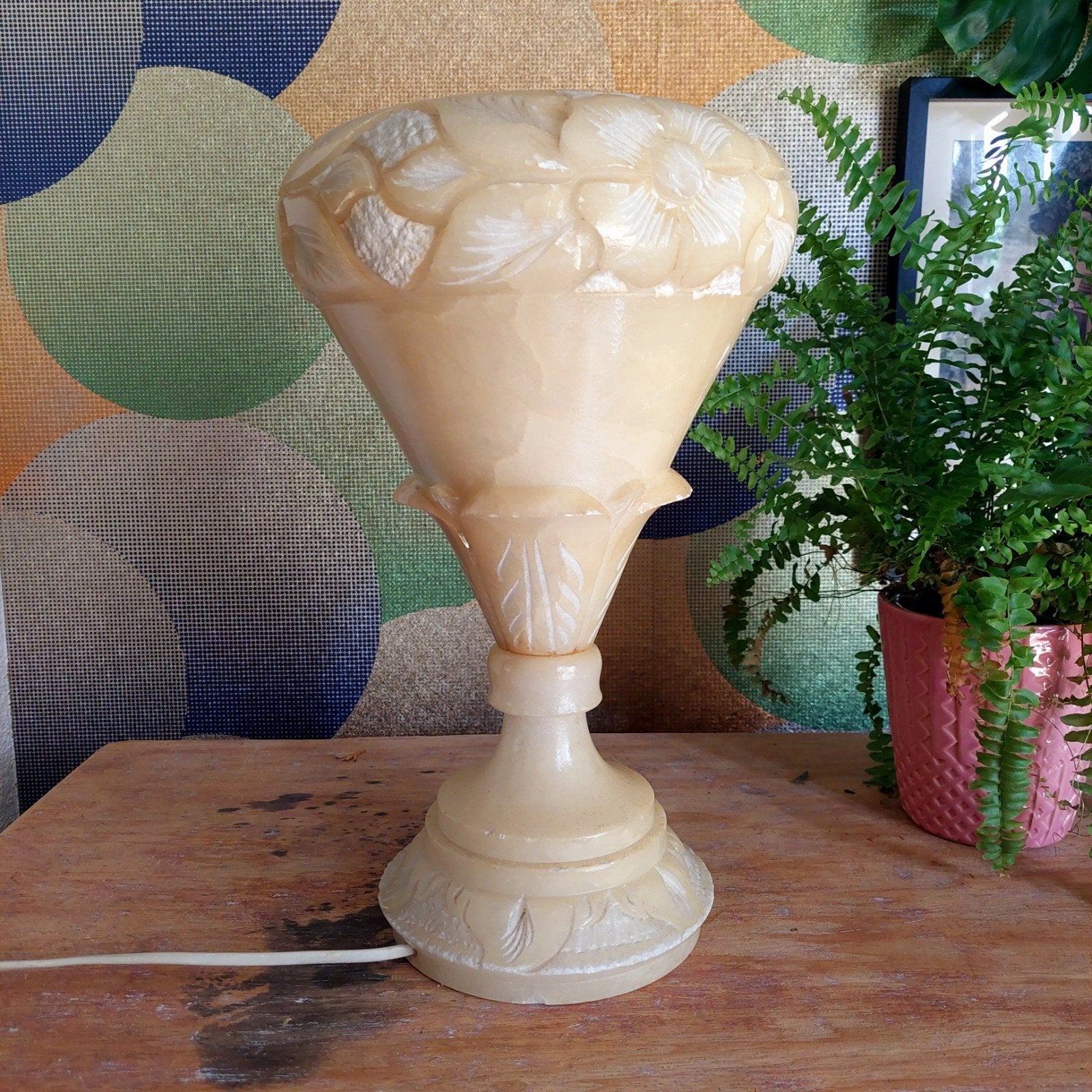 Lucky Vintage seventies albast albasten tafellamp, Ophalen