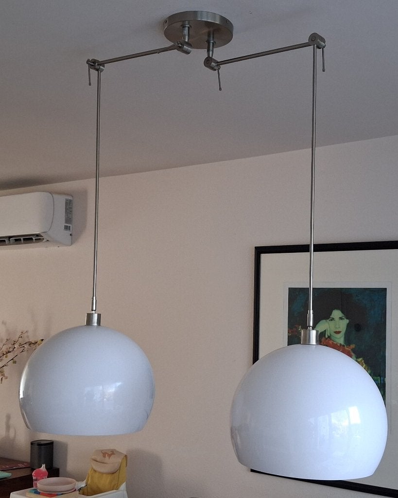 Hanglamp met 2 bollen, Huis en Inrichting, Lampen | Hanglampen, Ophalen, E27 (groot), Zo goed als nieuw, Modern