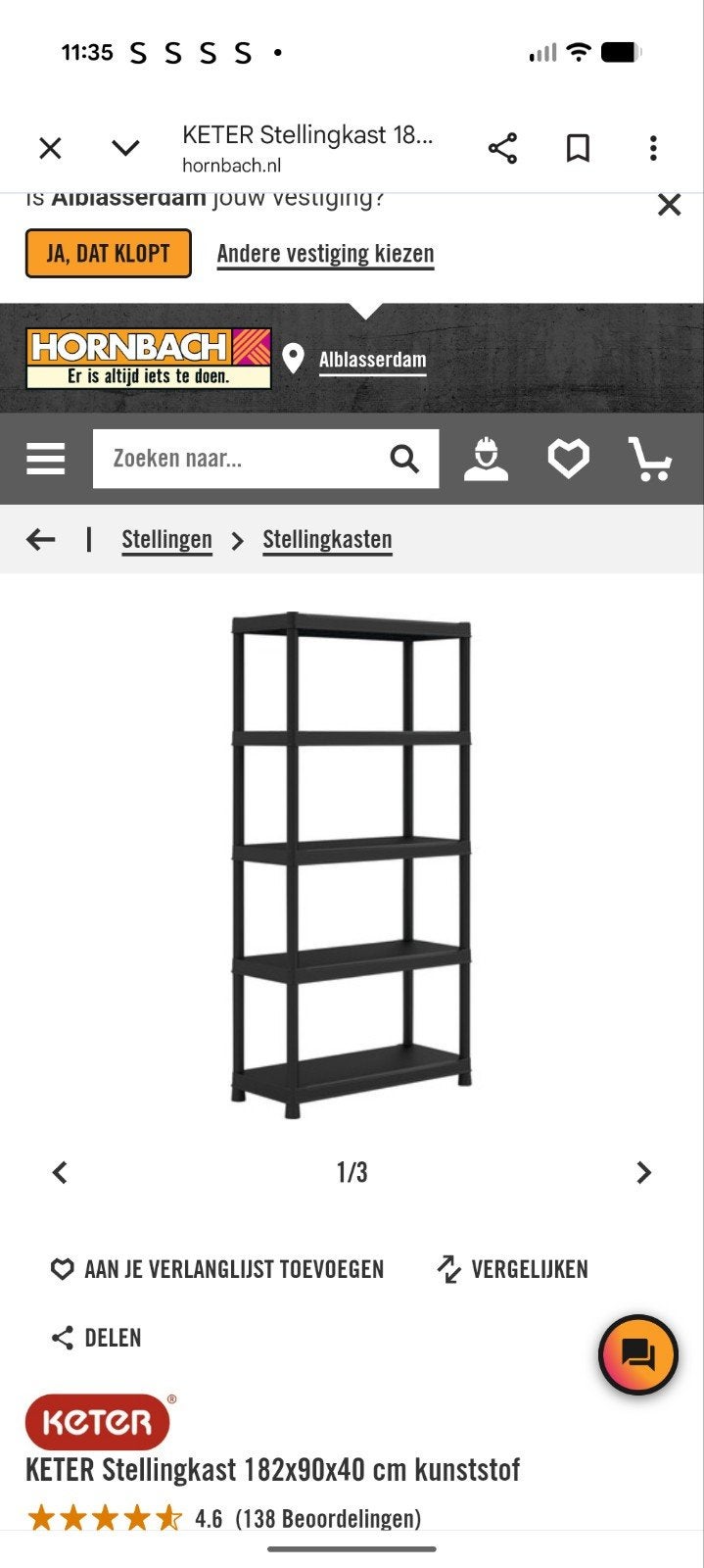 KETER Stellingkast 182x90x40 cm kunststof - Nieuw i, Ophalen of Verzenden, Nieuw