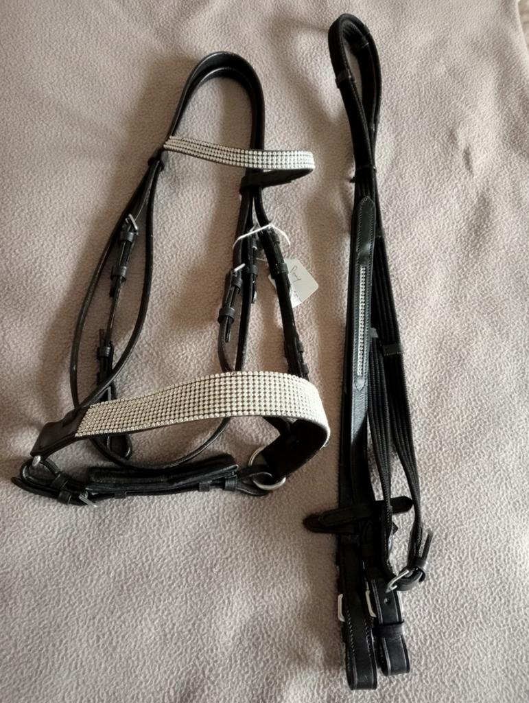 Gloednieuw zwart hoofdstel met strass mt pony, Ophalen of Verzenden, Nieuw