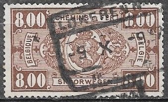 BELGIË 8,00 Fr. Spoorwegzegel - Rijkswapen in ovaal - 1927, Verzenden, Gestempeld, Overig, Treinen