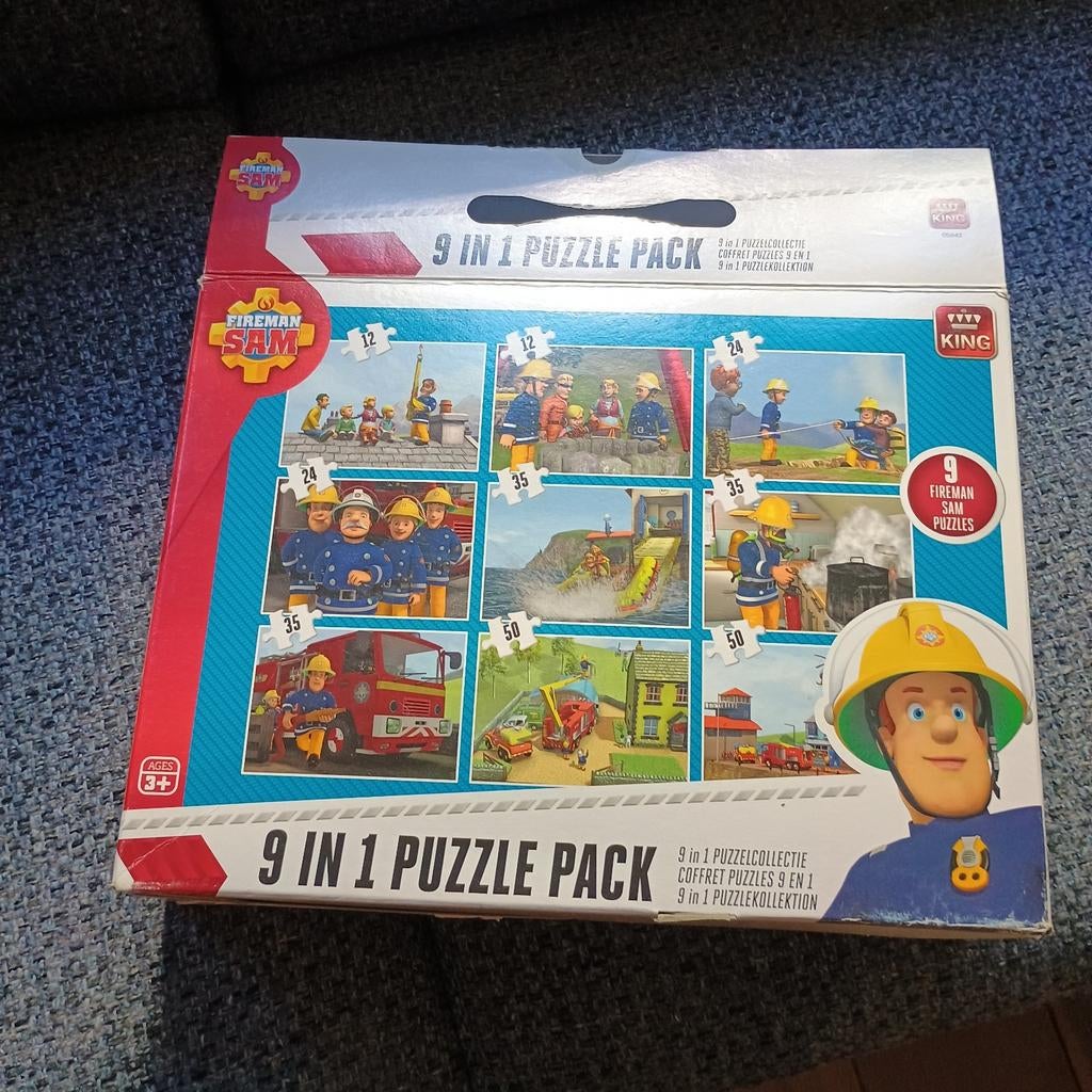 Brandweerman Sam 9-puzzelbox, Ophalen of Verzenden, 10 tot 50 stukjes, Zo goed als nieuw, 4 tot 6 jaar