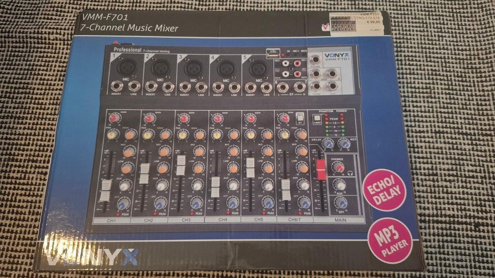 Vonyx VMM-F701 Professionele 7-kanaals Mengpaneel, Ophalen of Verzenden, Gebruikt, 5 tot 10 kanalen, Microfooningang