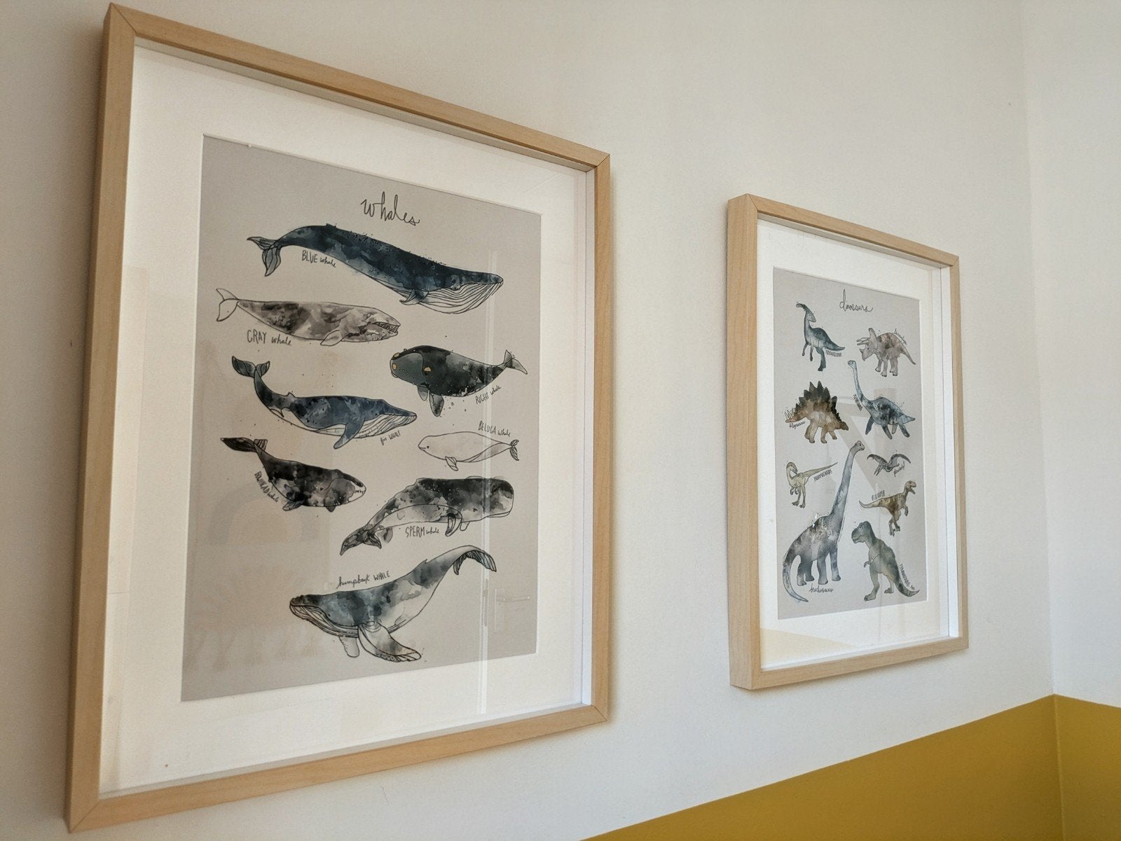 Ingelijste katoenen posters: Walvissen & Dinosaurussen, Ophalen of Verzenden, Zo goed als nieuw