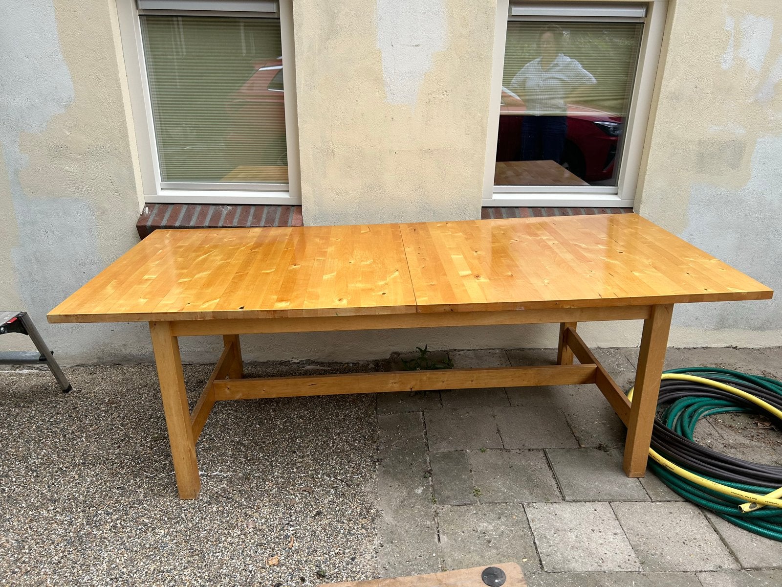 Houten eettafel - uitschuifbaar Ikea berken, Huis en Inrichting, Tafels | Eettafels, Ophalen, Gebruikt, 100 tot 150 cm, 200 cm of meer