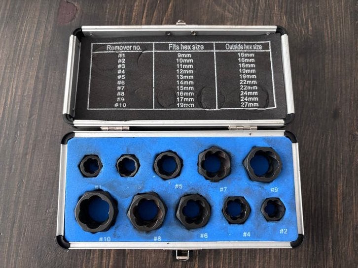 Moer Verwijderaar Set - 10-delig in Aluminium Koffer, Ophalen of Verzenden, Gebruikt, Gereedschapsset, Overige merken