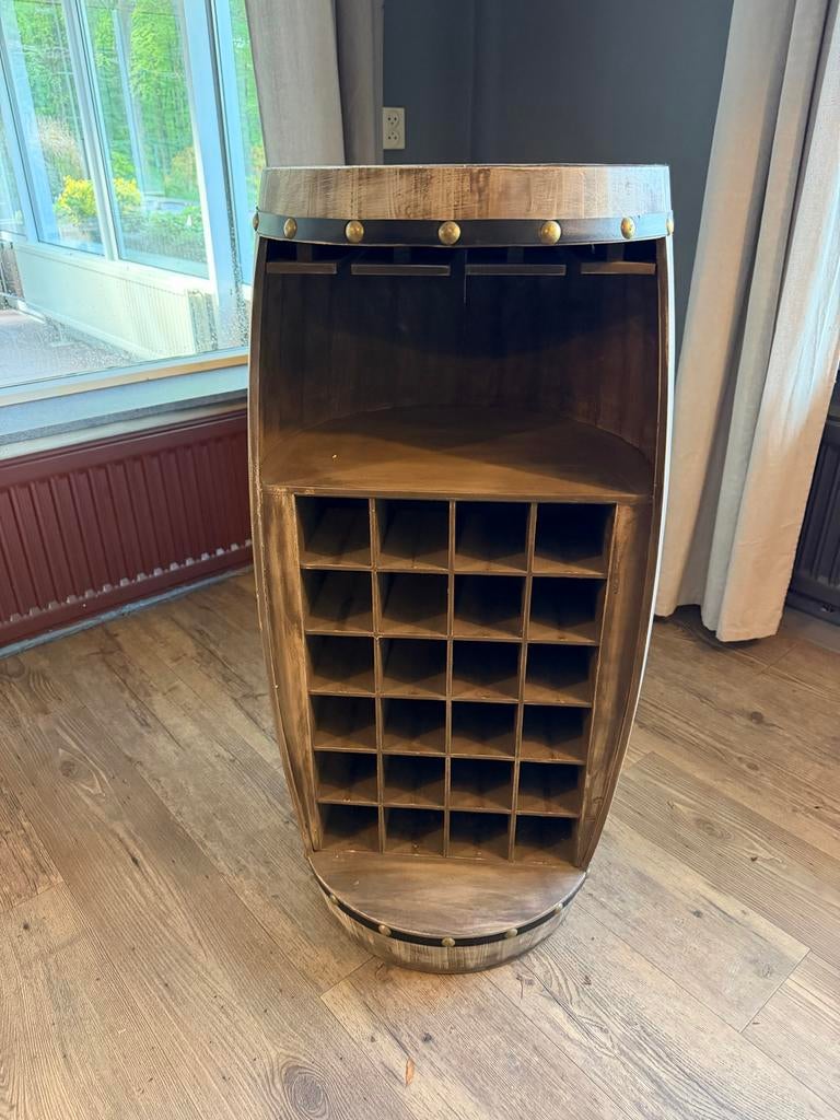 Wijnrek in houten ton design - stijlvolle wijnopslag, Huis en Inrichting, Woonaccessoires | Wijnrekken, Gebruikt, Ophalen of Verzenden