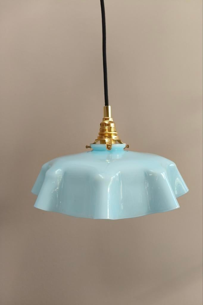 Vintage glazen lampenkapje met nieuwe fitting, Vintage, Ophalen of Verzenden, Minder dan 50 cm, Glas