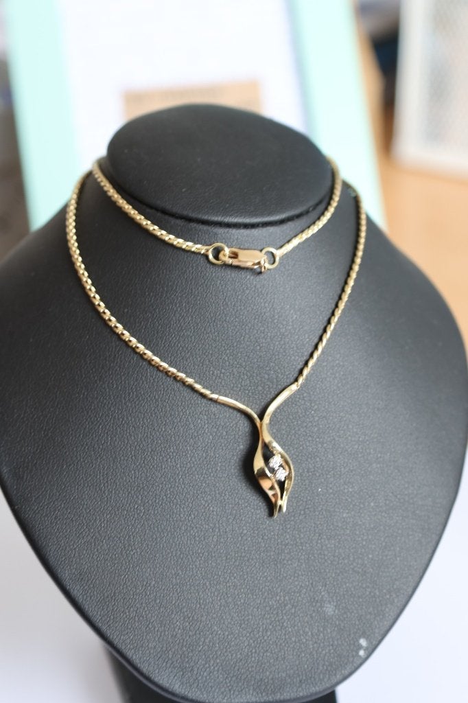 14 kt gouden collier 10.5 gram ketting diamanten, Katwijk, Juwelina, Ophalen of Verzenden, Zo goed als nieuw