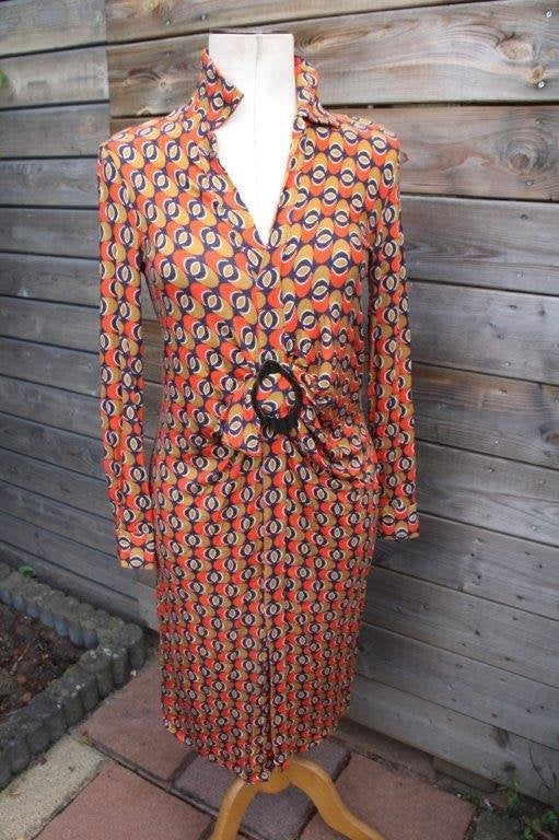 Jurk oranje/ bruin/ blauw Maliparmi mt 44IT (eu38) Vaste pri, Kleding | Dames, Maat 38/40 (M), Oranje, Ophalen of Verzenden, Zo goed als nieuw