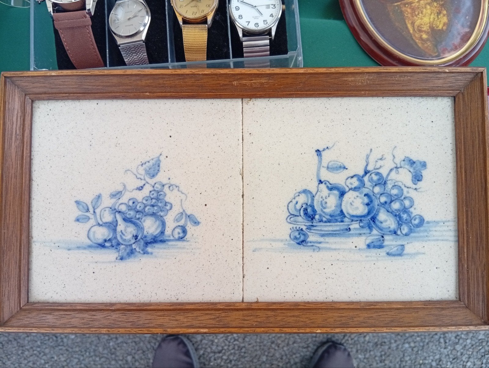 Vintage Delfts Blauw Tegeltableau met Fruitmotief, Antiek en Kunst, Ophalen of Verzenden