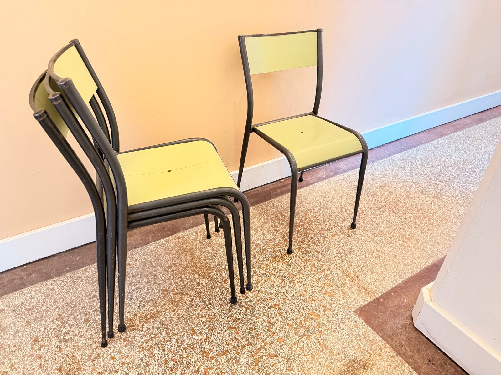 Vintage Franse schoolstoelen 4 stuks, Ophalen