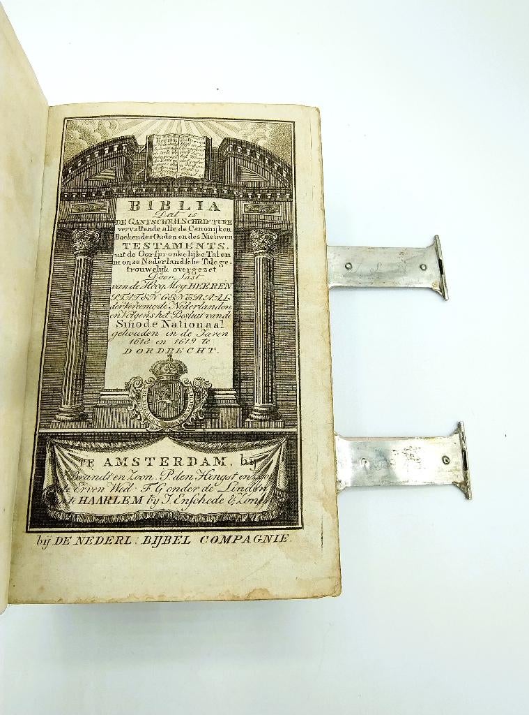 Bijbel met zilveren sloten, A.H. Lazonder, Schoonhoven, 1842, Verzenden, Bijbel