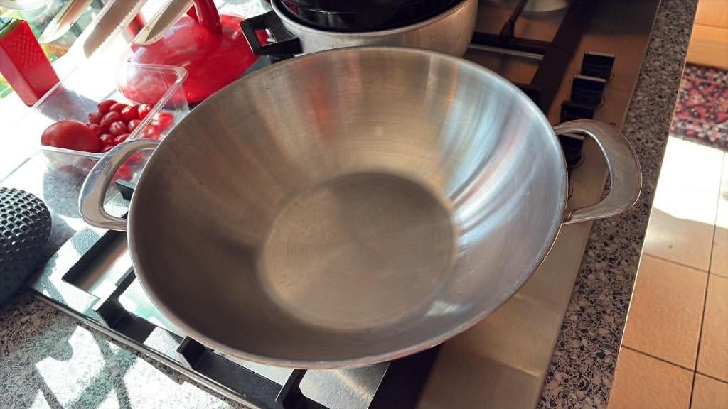 Habonne wok Diameter bovenkant 35 cm, Gebruikt, Ophalen of Verzenden, Rvs, Keramische plaat