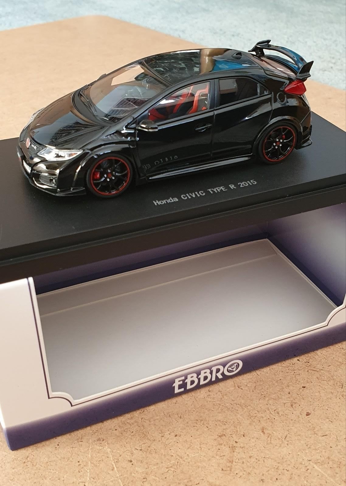 EBBRO 1/43 Honda Civic Type R 2015 Modelauto Zwart, Hobby en Vrije tijd, Modelauto's | 1:43, Ophalen of Verzenden, Nieuw, Auto