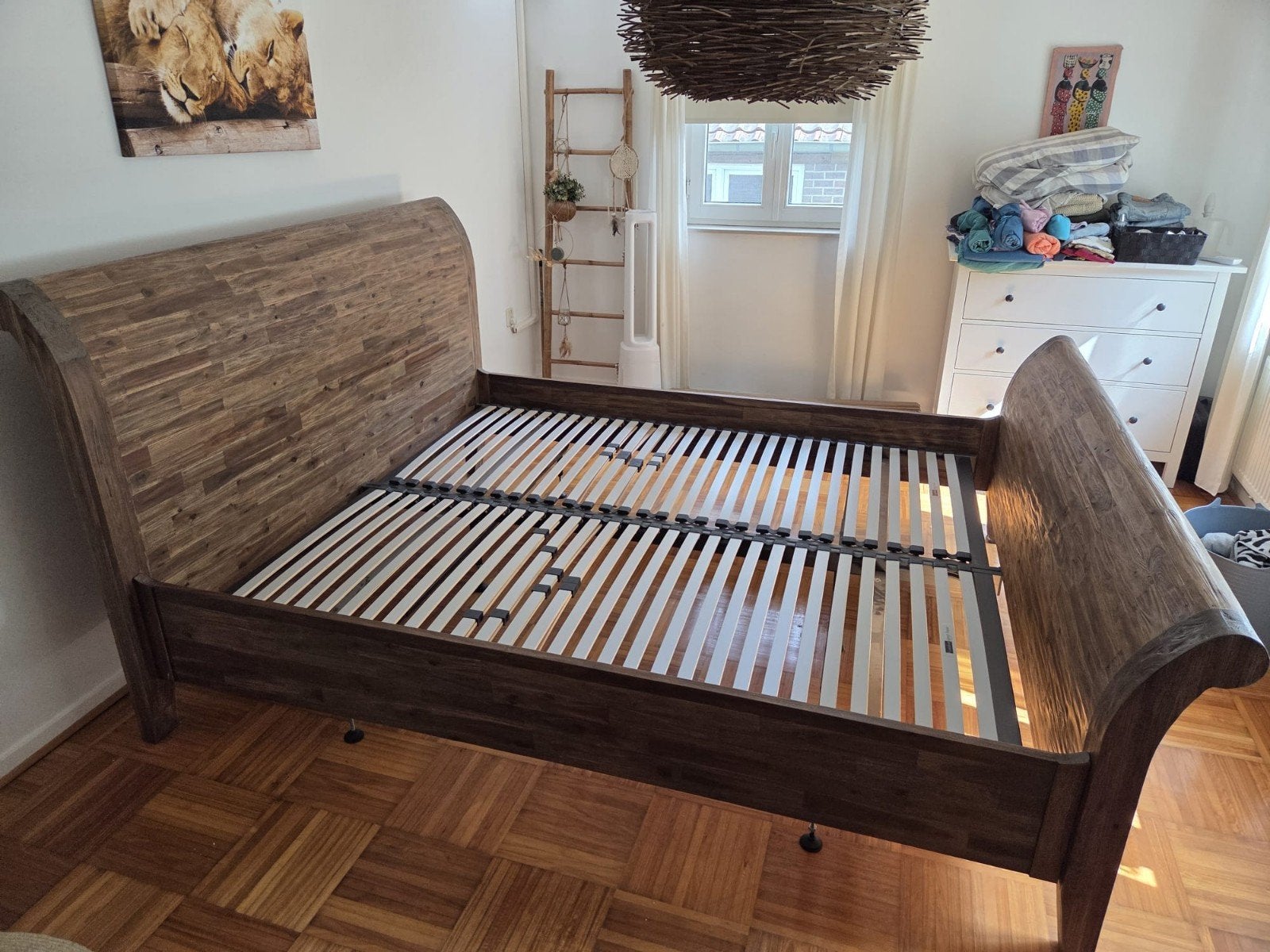 Massief houten tweepersoonsbed Goossens 180x210 cm, Huis en Inrichting, Ophalen, Gebruikt, Bruin, 210 cm