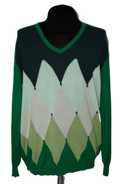 Ballantyne v-neck trui, argyle, Mt. XXL / 60, Verzenden, Overige maten, Gedragen, Groen