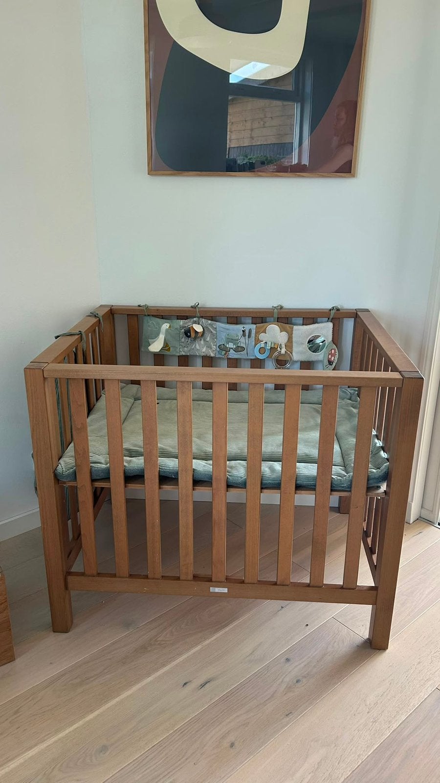 Baby Box inclusief boxkleed / boxzak en ophang speeltjes, Kinderen en Baby's, Boxen, Ophalen, Gebruikt, Rechthoekig, In hoogte verstelbaar