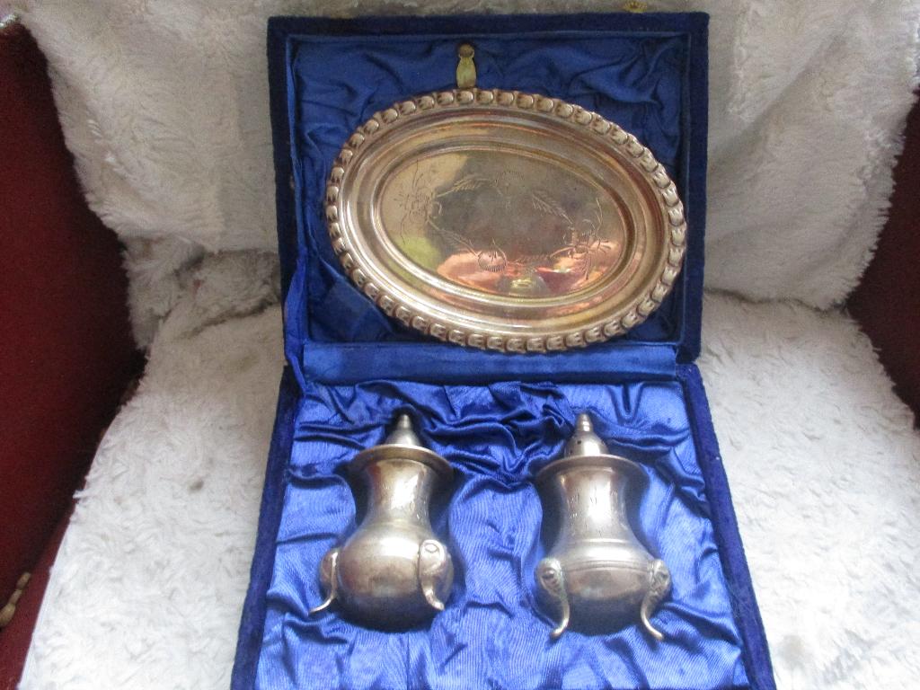 antiek peper en zoutstel verzilverd, Ophalen of Verzenden