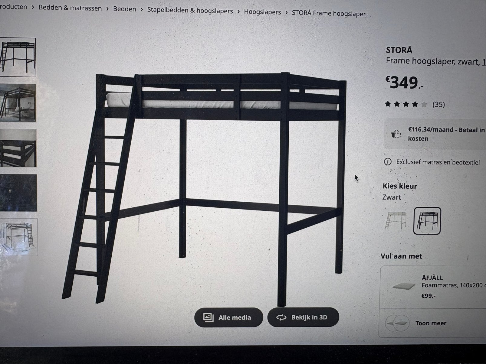 Hoogslaper Ikea stora (slaaphoogte iets verlaagd), Ophalen, Gebruikt, Hoogslaper, 160 tot 180 cm