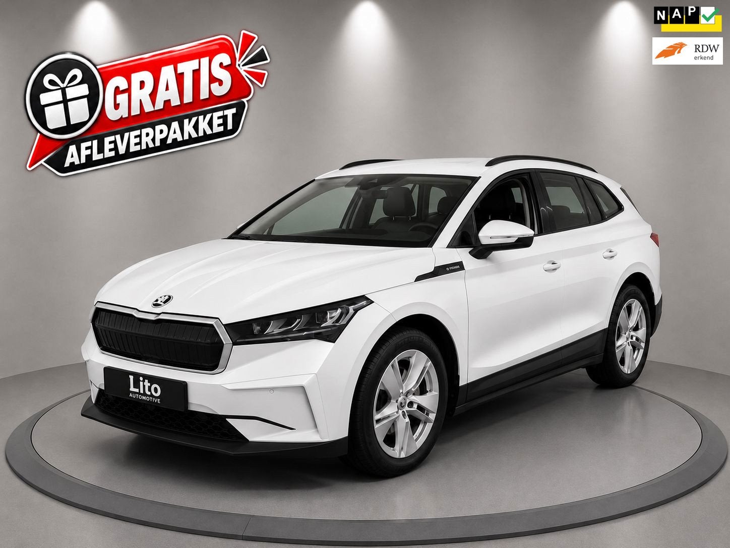 Skoda Enyaq iV 60|PANO|1/2 LEDER|AIRCO|NAVI|NL-AUTO|NAP|, Auto's, Automaat, Achterwielaandrijving, Gebruikt, 179 pk