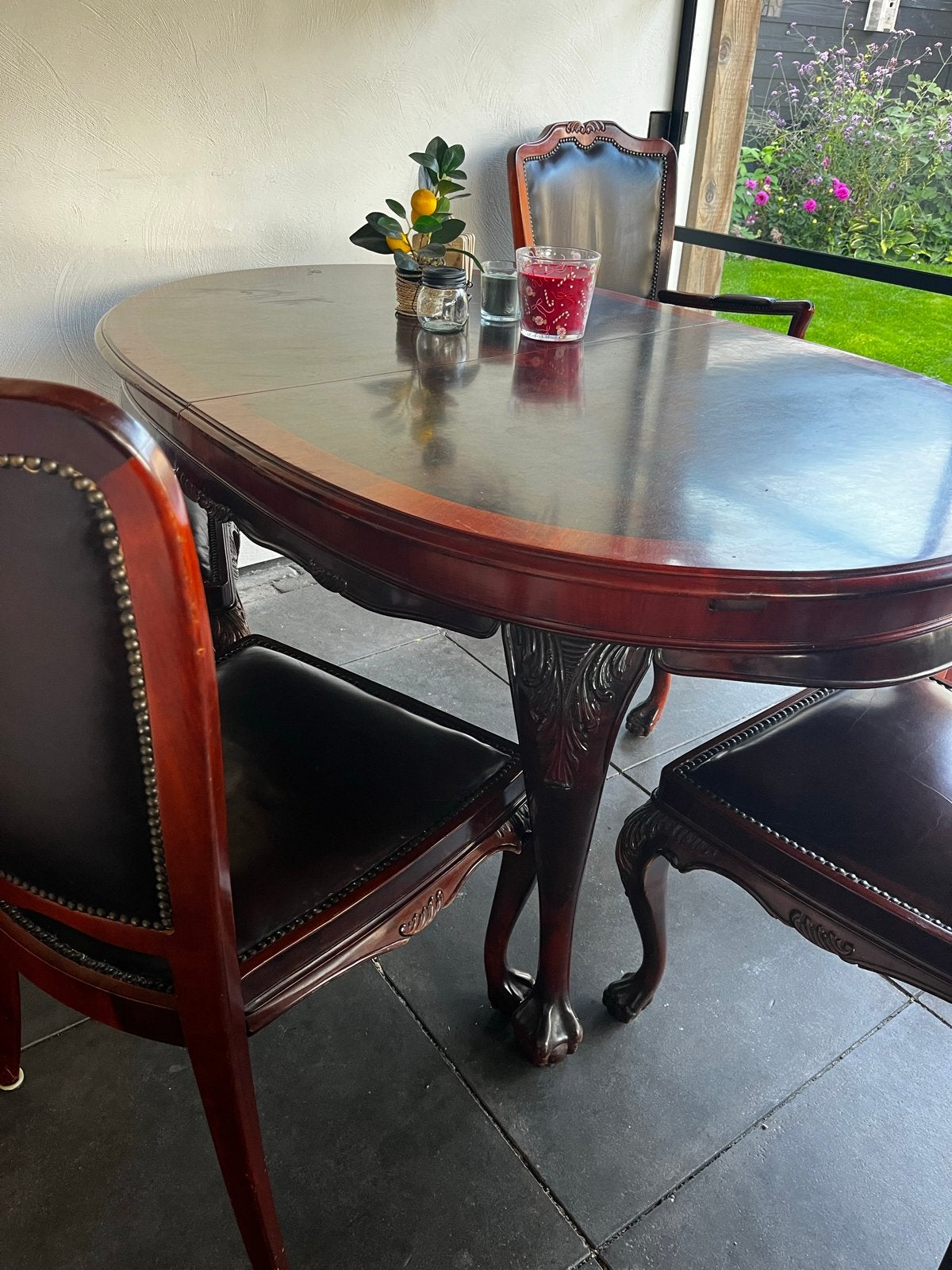 Klassieke uitschuifbare eettafel met 6 stoelen, Antiek en Kunst, Ophalen