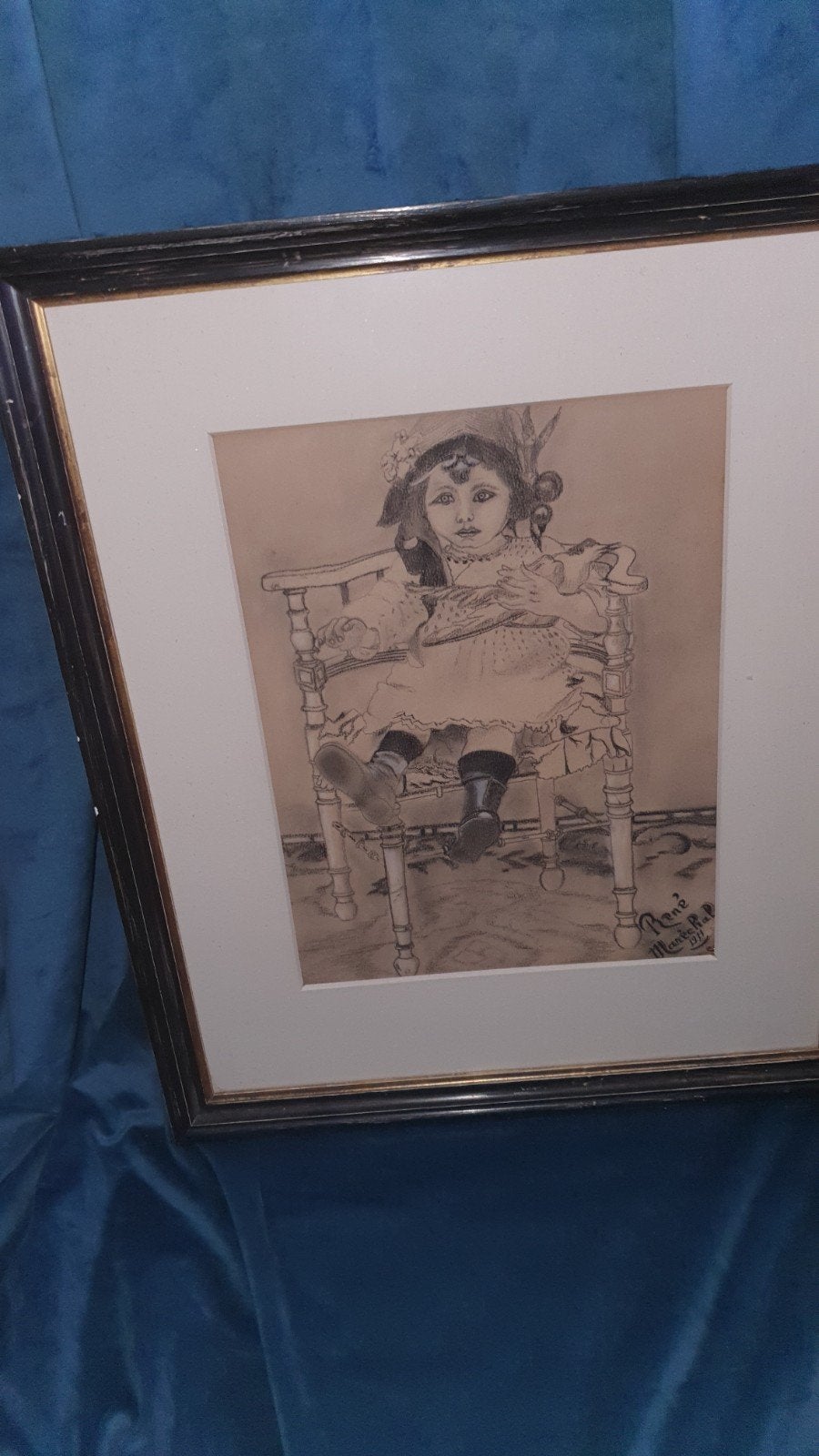 Schilderij kind op stoel, Ophalen of Verzenden