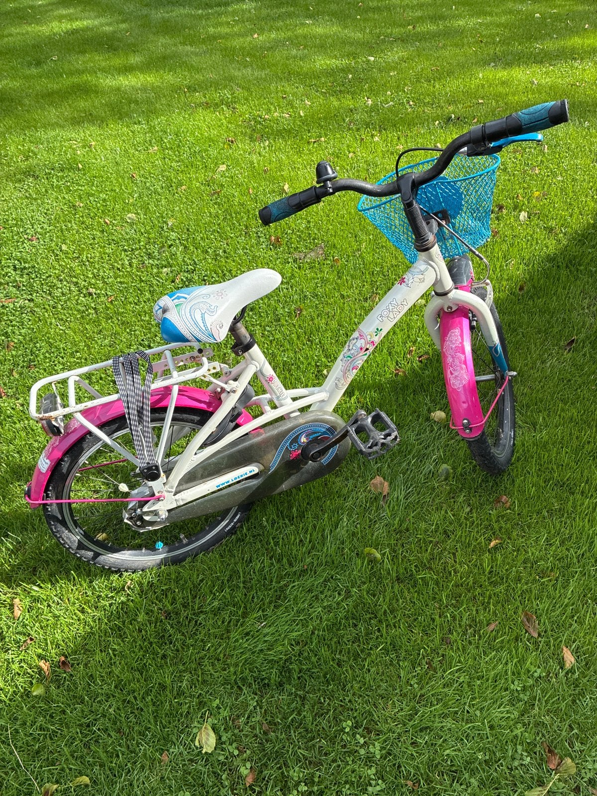 Loekie kinderfiets met mandje en bagagedrager, Ophalen of Verzenden, Gebruikt, Terugtraprem, 16 tot 20 inch