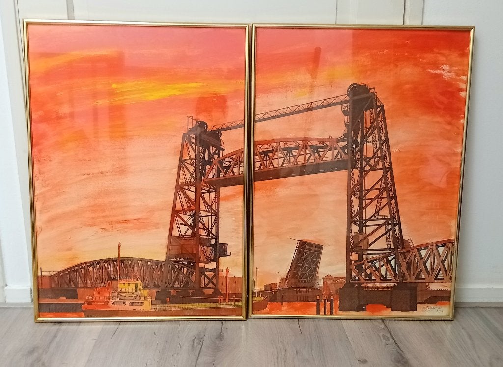 Jan Verrijp, zeefdruk, De Hef in rotterdam, Antiek en Kunst, Verzenden
