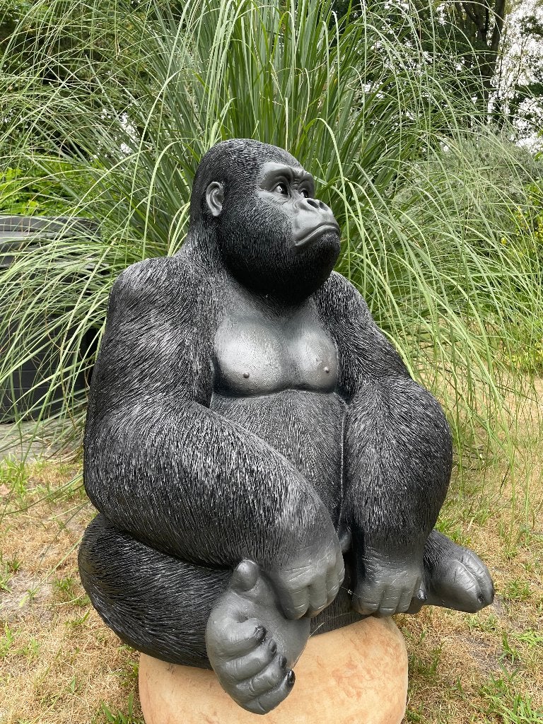 Beeld aap, gorilla, zwart, tuin, dierentuin, vijver 80cm, Tuin en Terras, Tuinbeelden, Ophalen, Nieuw, Kunststof, Dierenbeeld
