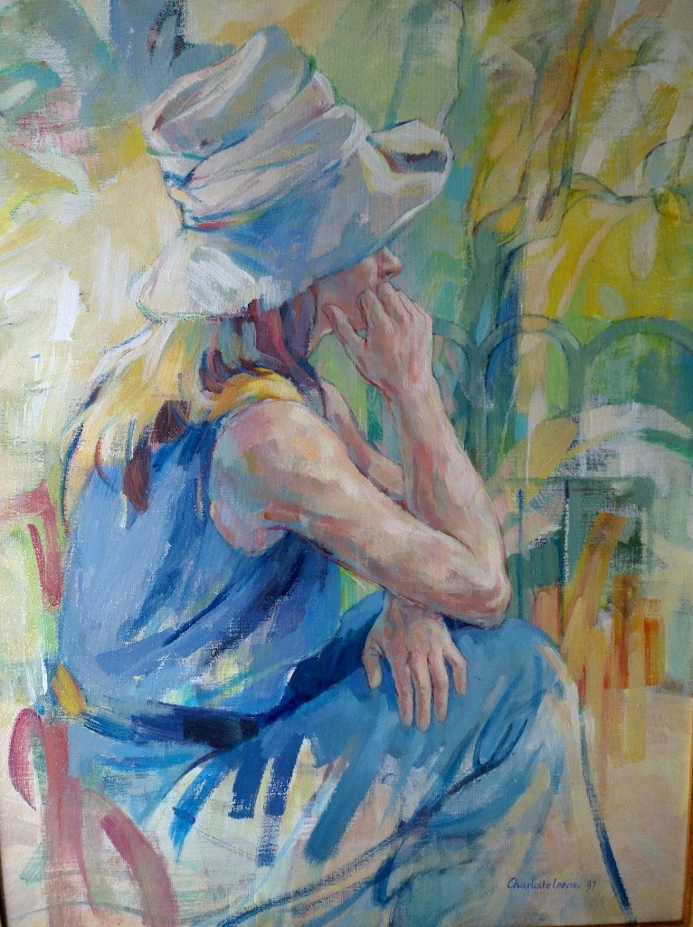 Schilderij Charlotte Leene "Meisje in blauw hansop", Ophalen