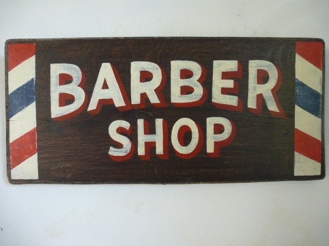 Handgeschilderd houten reclamebord/barbershop/kapper/uniek, Reclamebord, Ophalen of Verzenden, Zo goed als nieuw, B6