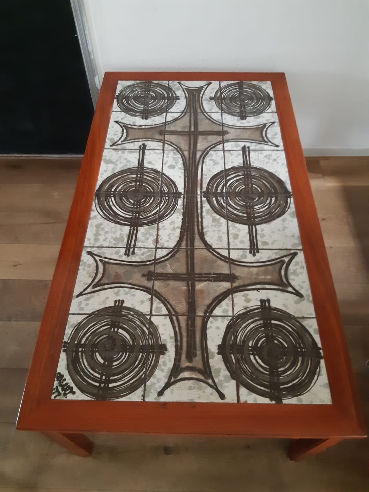 Retro Vintage Salontafel met keramieken Tegelblad Ox-Art ‘77, Ophalen, Huis en Inrichting