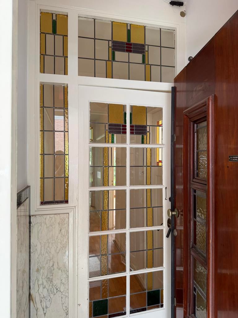 Glas in lood deur tochtportaal Jaren 30, Ophalen, Binnendeur, Minder dan 200 cm, Glas