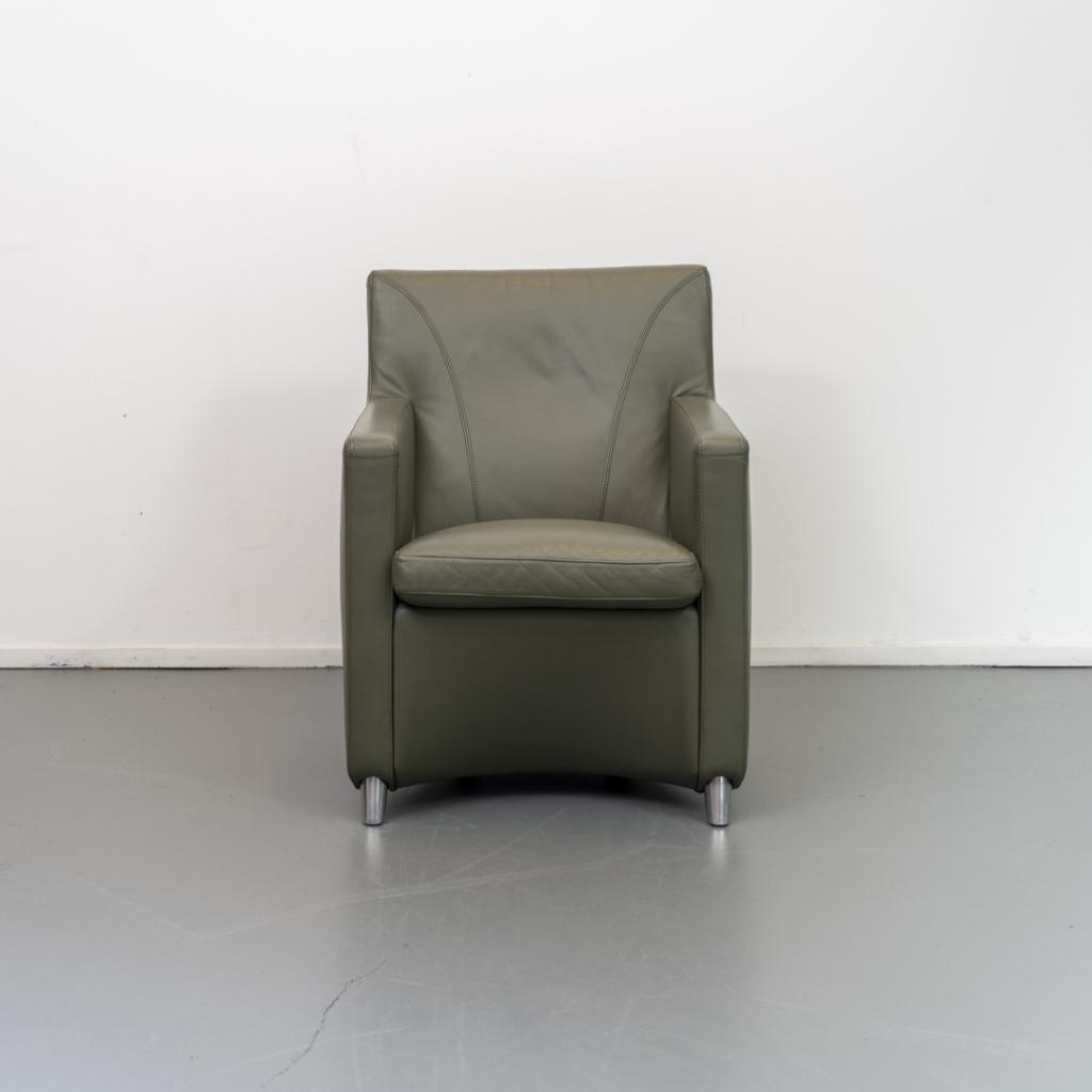 1 Leolux Dolcinea Fauteuil Olijfgroen Leer - Aluminium Frame, Huis en Inrichting, Fauteuils, Niet ingevuld, Niet ingevuld, 75 tot 100 cm