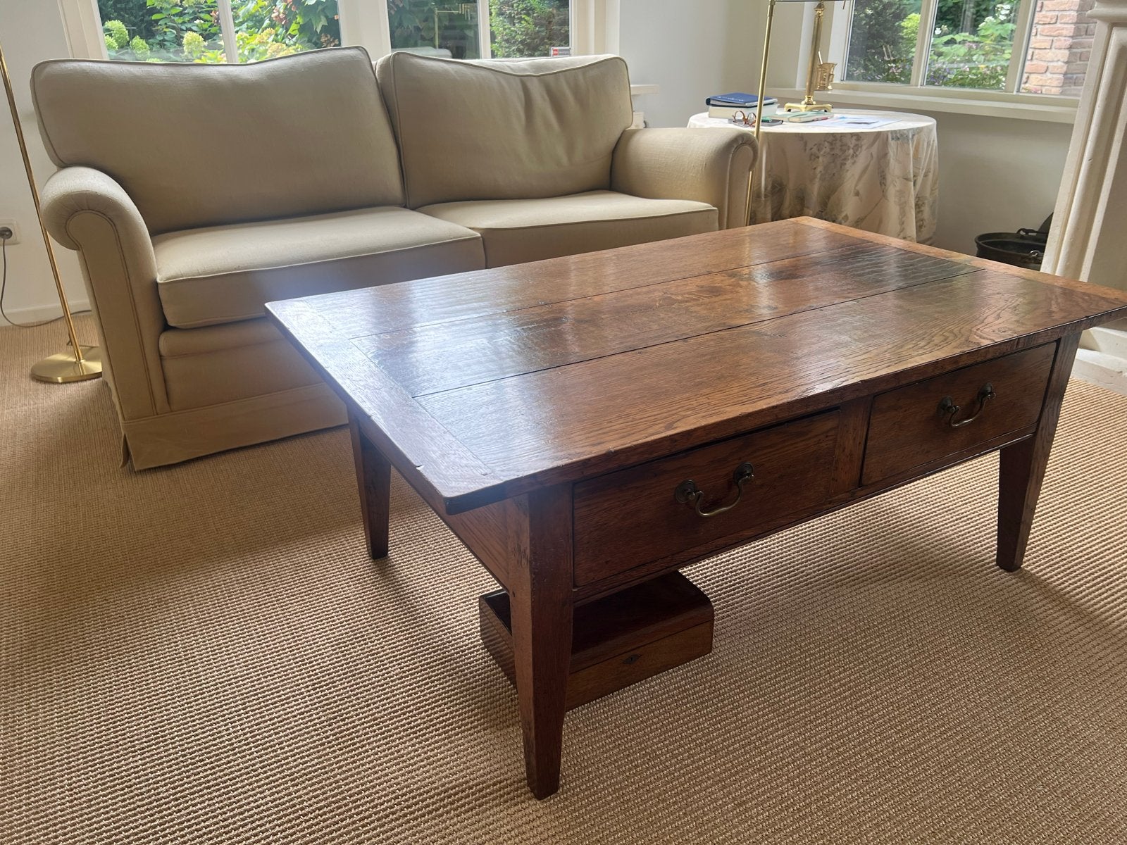 Robuuste eikenhouten salontafel met lades, Ophalen, 50 – 75, 100 tot 150 cm, Eikenhout