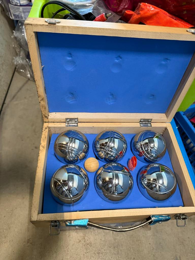 jeu de boule luxe set in houten kist - 6 ballen, Ophalen of Verzenden, Zo goed als nieuw