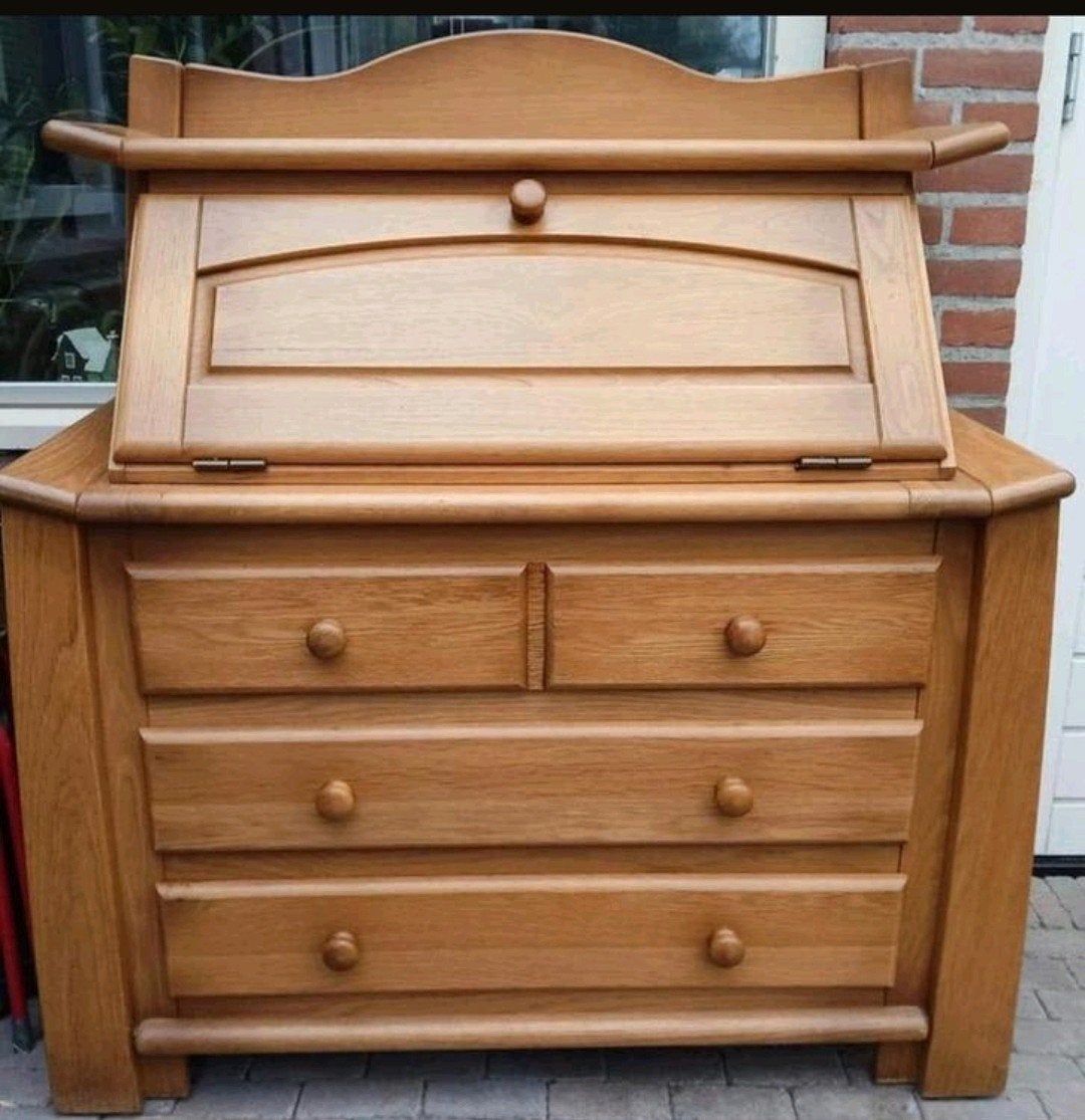 ✅️ Mooi Massief licht-eikenhout secretaire I.z.g.st., Ophalen, Gebruikt, Licht eiken