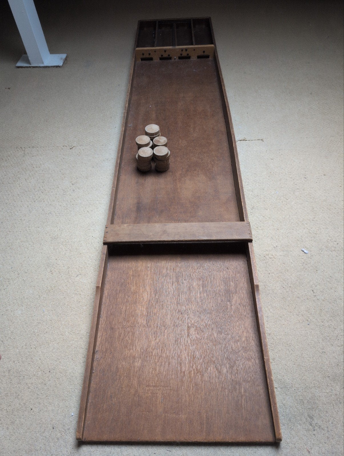 Vintage houten sjoelbak met sjoelschijven, Een of twee spelers, Ophalen, Gebruikt