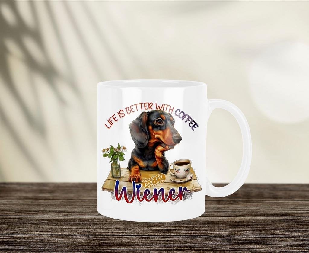 Life is better with coffee Teckel mok, Huis en Inrichting, Verzenden, Nieuw, Overige stijlen, Kop(pen) en/of Schotel(s)
