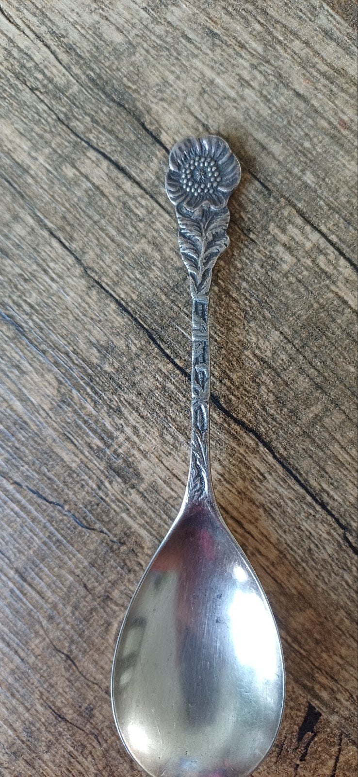 Antieke verzilverde theelepel met bloemmotief, Antiek en Kunst, Ophalen of Verzenden