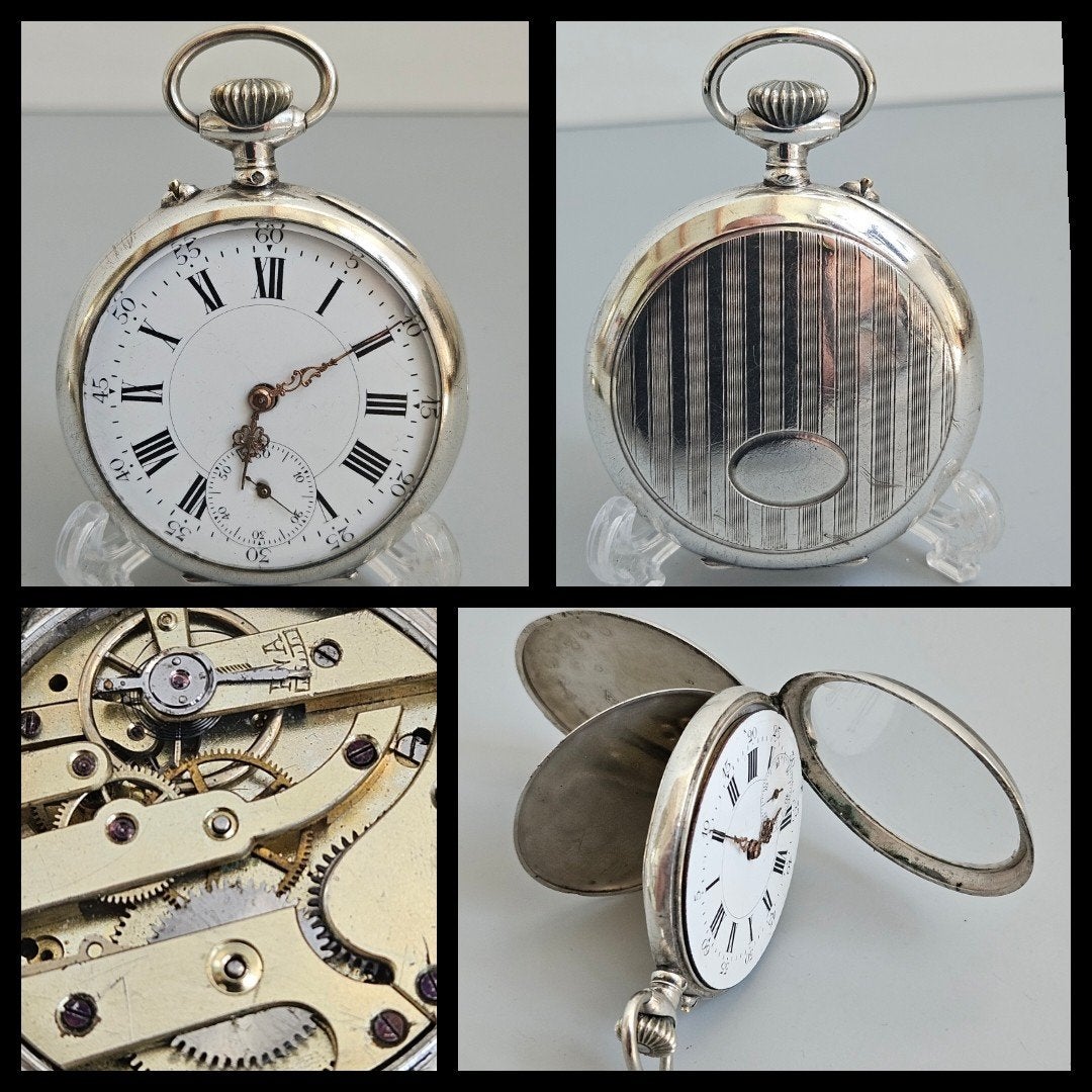 Antiek zilver,  heren zakhorloge met kroonopwinding, Ophalen of Verzenden