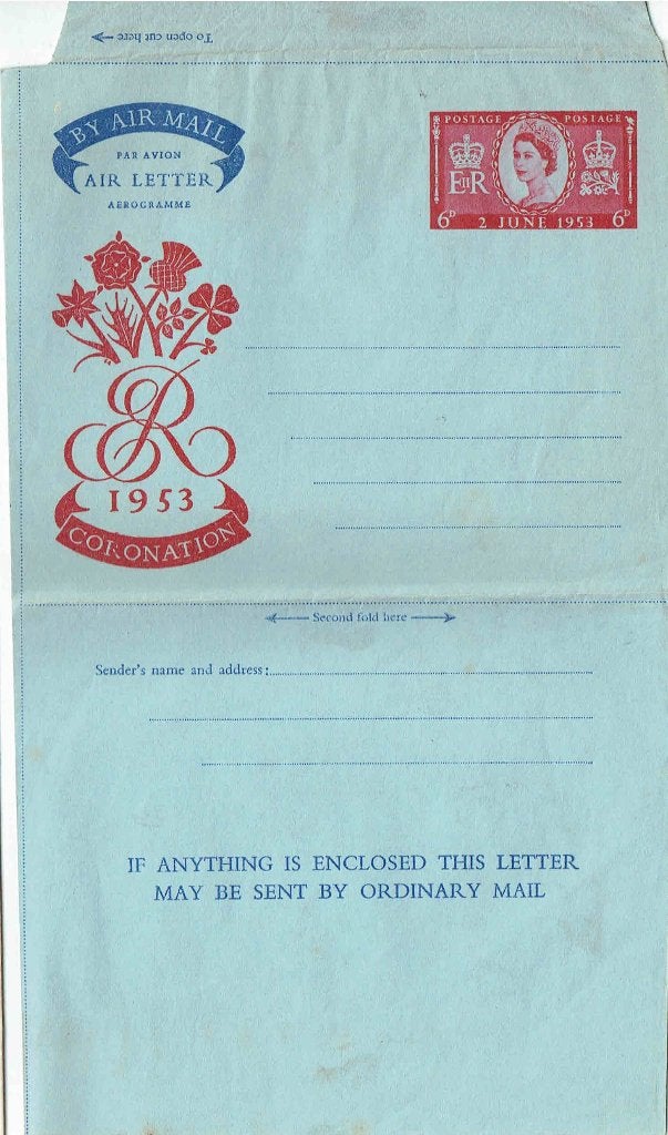 Engeland GB 1953 Luchtpostbrief Kroning Kon. Elisabeth, Postzegels en Munten, Verzenden, Envelop